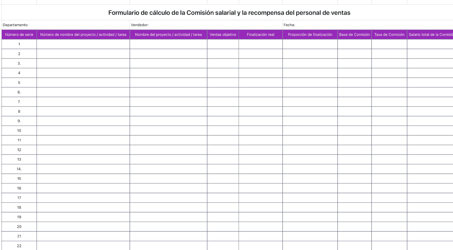 Formulario de cálculo de la Comisión salarial del personal de ventas